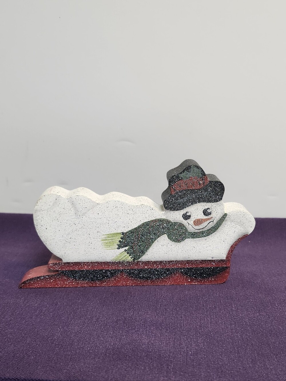 Festive Wooden Handpainted Snowman On Sled Holiday Decor - White, Red, Green